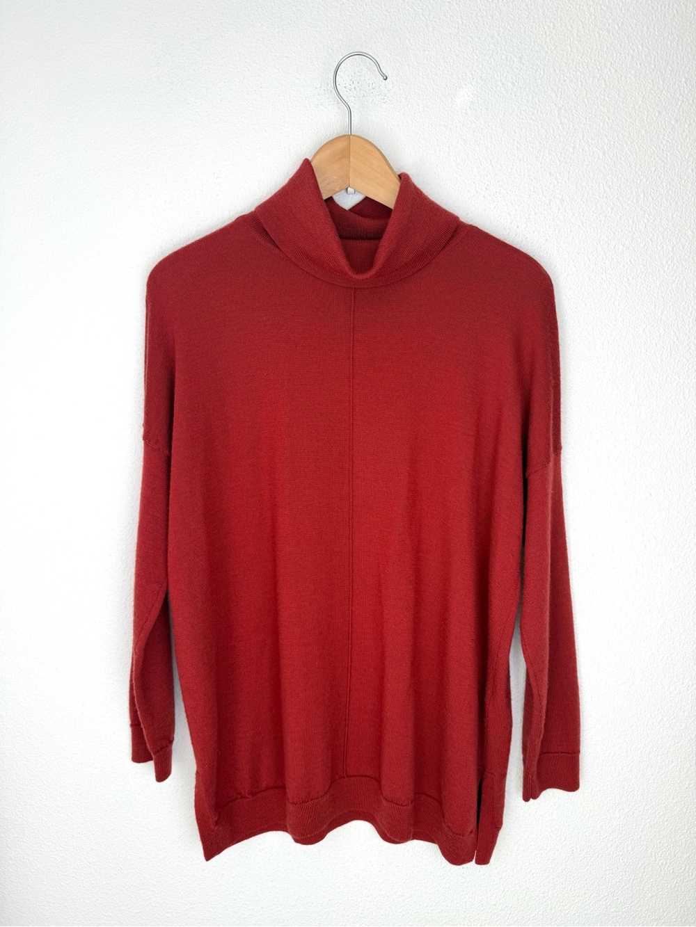 Eileen Fisher 100% Extra Fine Merino Wool Turtleneck Sweater Tunic Jumper XS